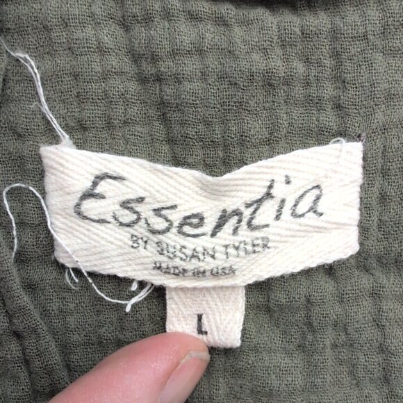 Susan Tyler Cotton Gauze Maxi Dress Olive V-Neck Size L - Picture 4 of 12